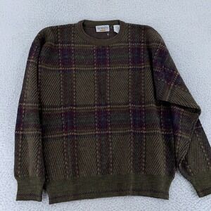 Vintage‎ Domani Uomo Knit Sweater Mens Medium Plaid Wool Blend Made Italy 90s